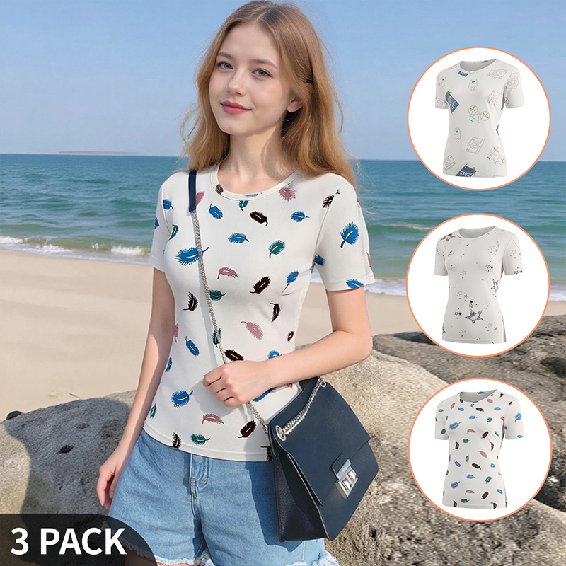 Women Fashion Wear - T-shirt imprimé d'été à manches courtes
