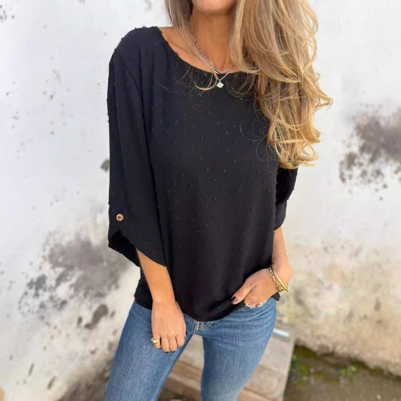 Women Fashion Wear - Chemisier en jacquard à pois suisses