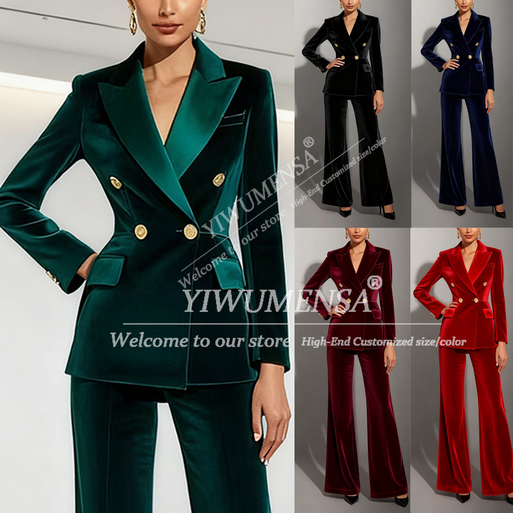 Velvet Blazer Women - Costumes classiques en velours vert pour