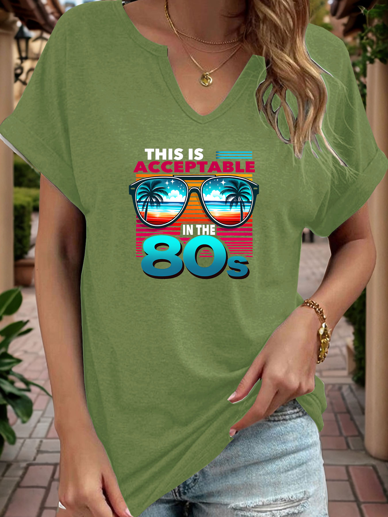 T-shirt imprimé avec lunettes  - Women Fashion 80S avis et prix