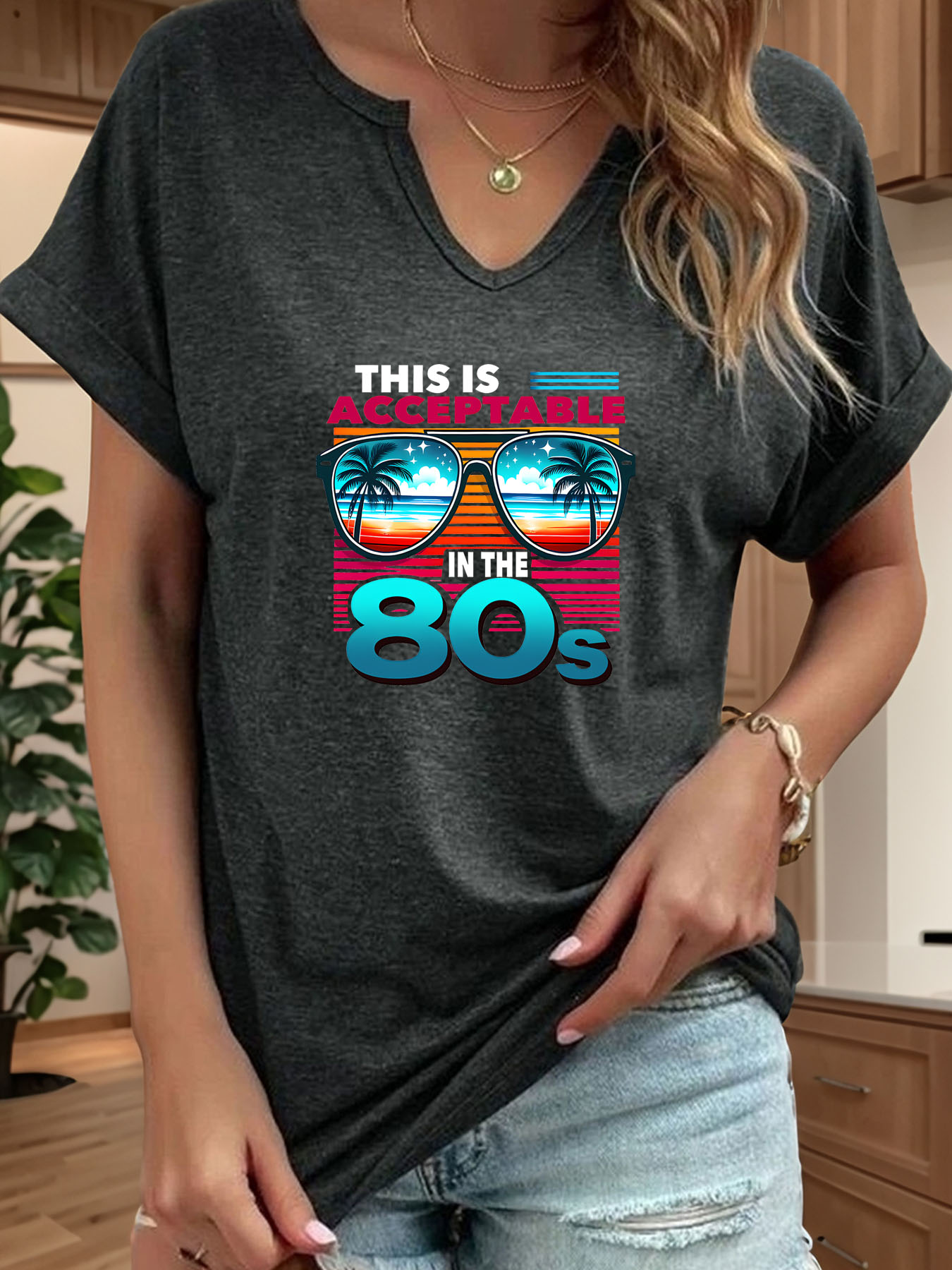 T-shirt imprimé avec lunettes  - Women Fashion 80S avis et prix