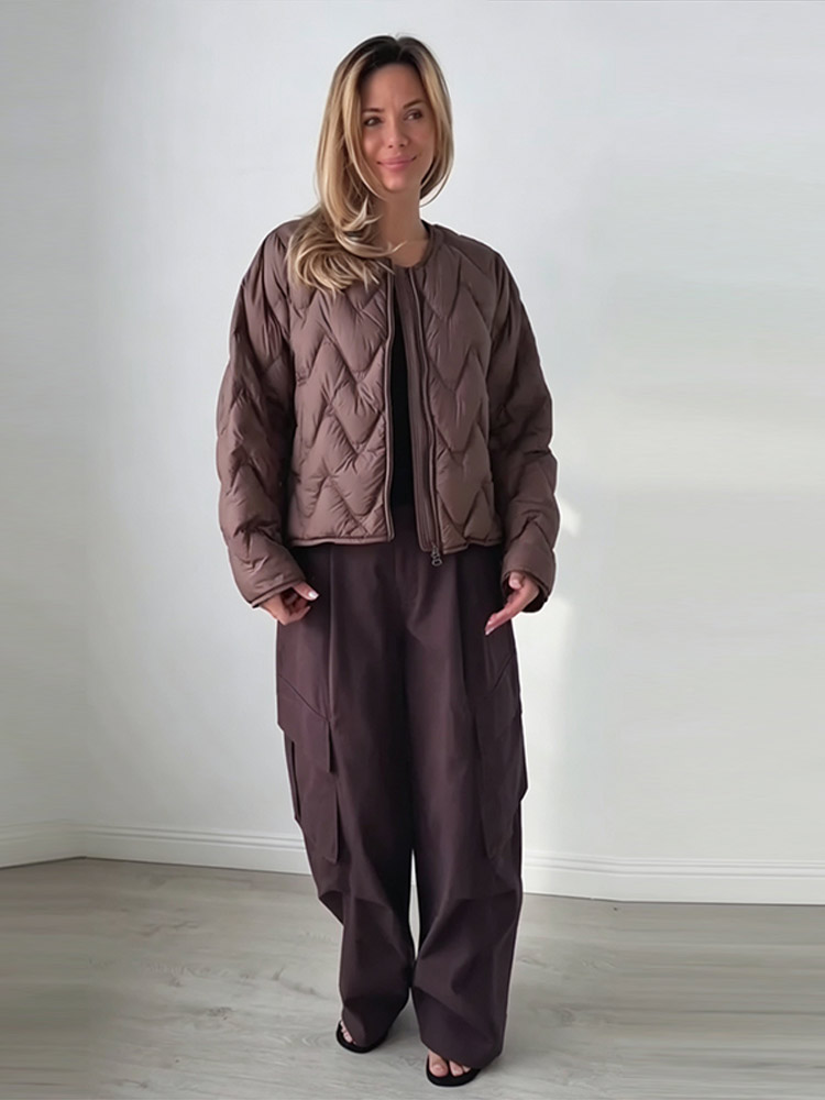 Veste matelassée à col rond zi - Women'S Fashion Quilted Jacket avis et prix